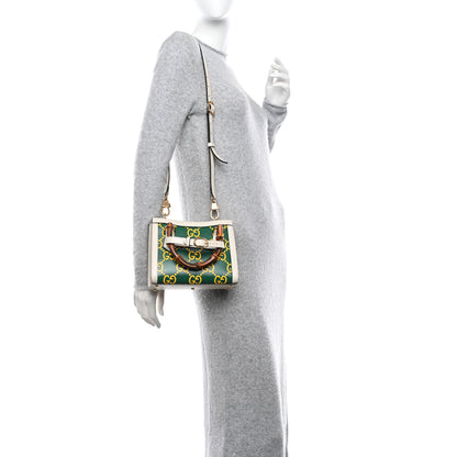 Gucci Azalea Calfskin GG Monogram Bi-Color Debossed Mini Diana Tote Bag Emerald Stone Topaz Mystic White 1 of 12