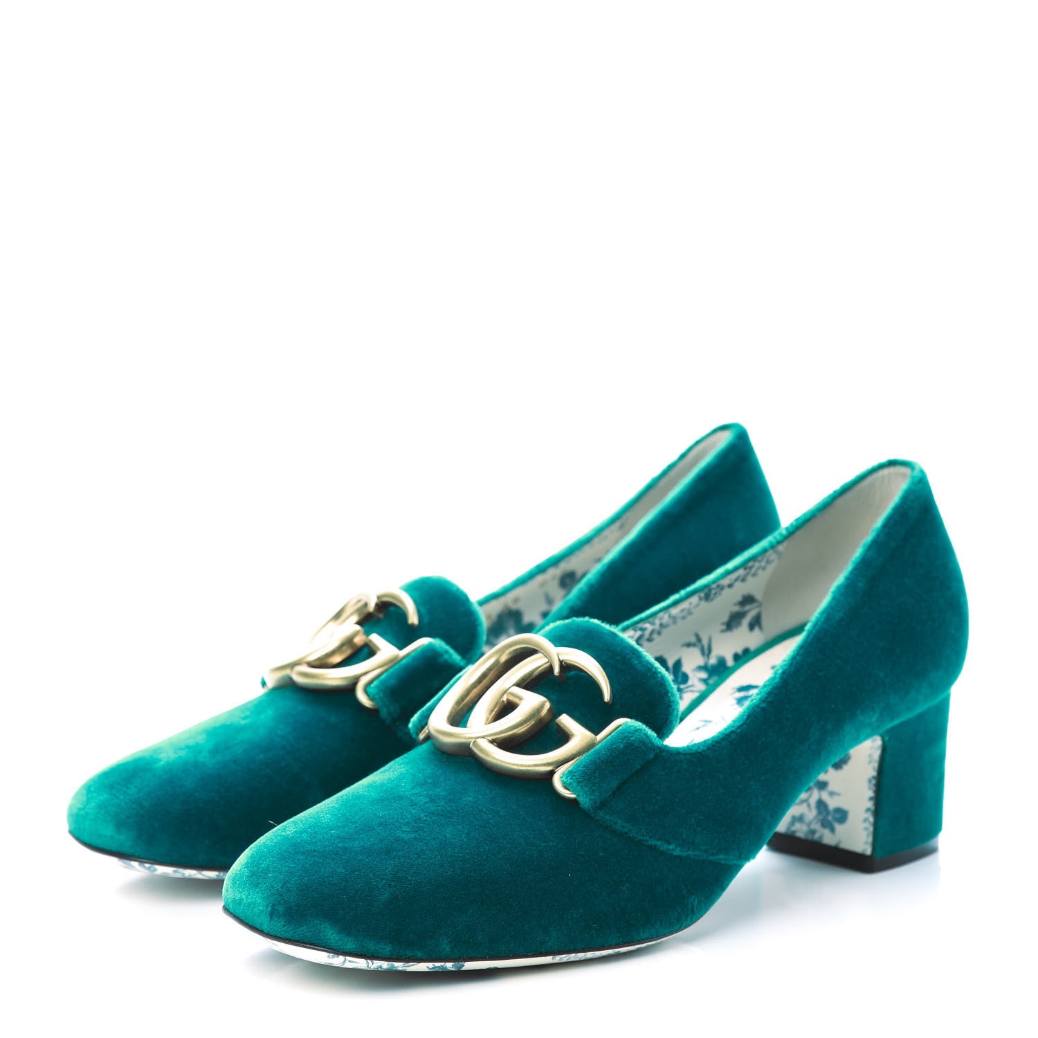 Gucci Softy Velvet GG Victoire 55mm Loafer Pumps 38 Pavone 3 of 8