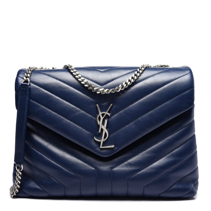Saint Laurent Calfskin Y Quilted Monogram Medium Loulou Chain Satchel Denim Blue 1 of 16