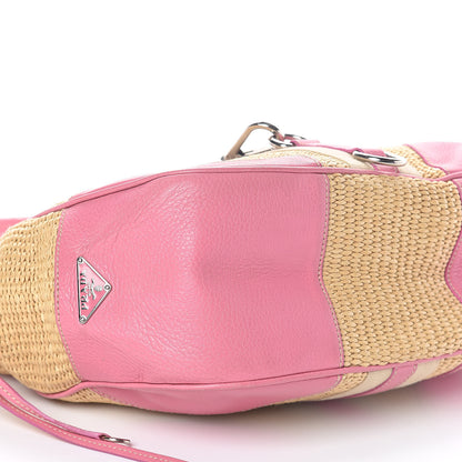 Prada Straw Vitello Daino Hobo Naturale Begonia 8 of 10