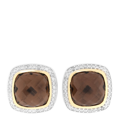 David Yurman Sterling Silver 18K Yellow Gold Diamond Smoky Quartz 11mm Albion Earrings 1 of 6