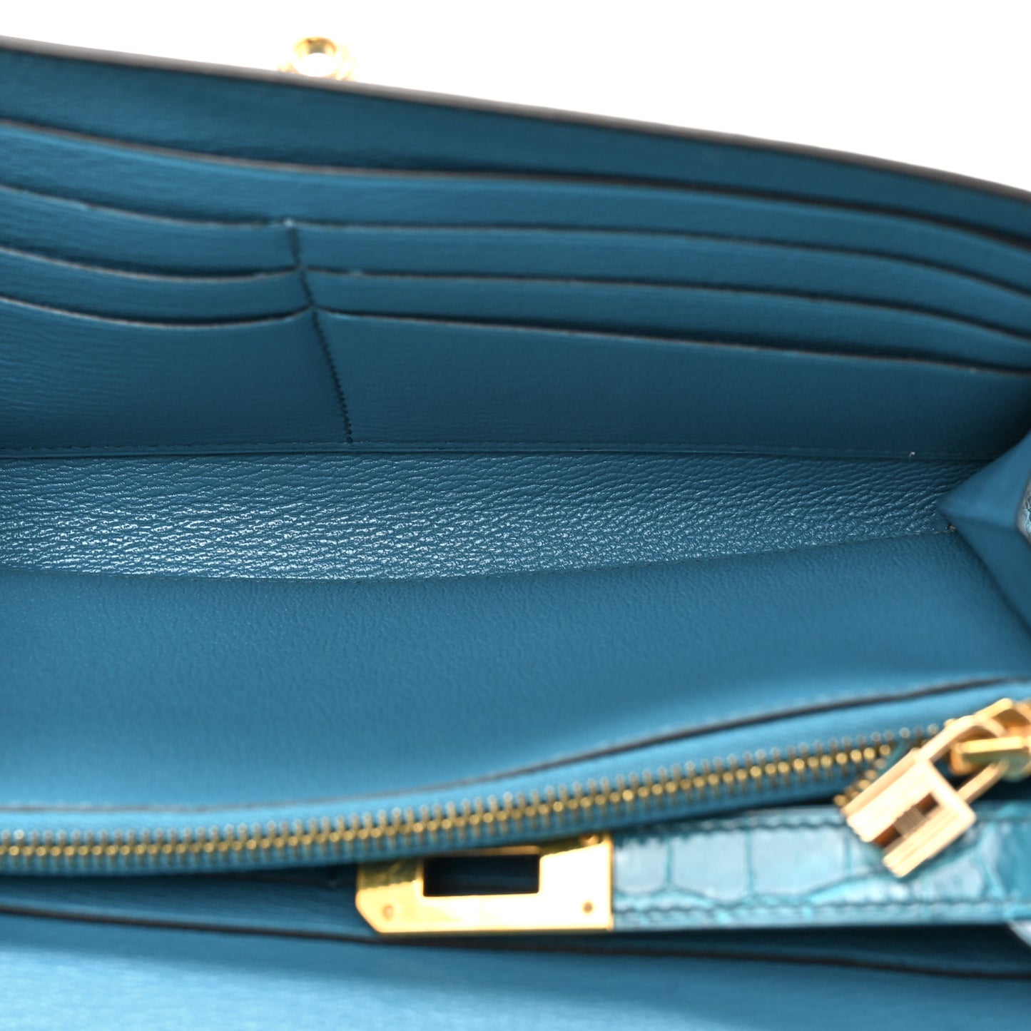Shiny Alligator Kelly Longue Wallet Bleu Izmir