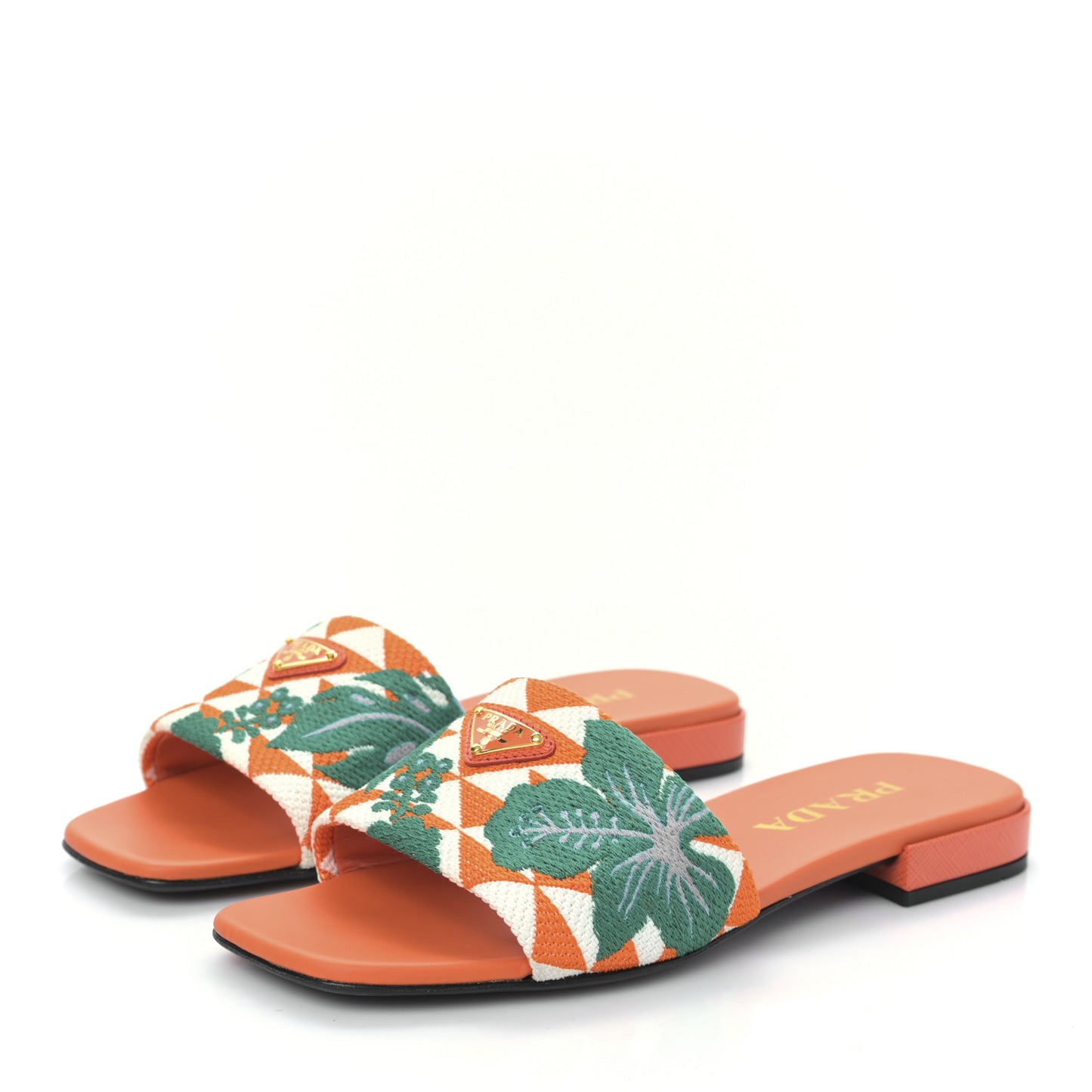 Jacquard Trianglolo Symbole Ibiscus Metal Triangle Logo Embroidered 10mm Slide Sandals 37 Arancio White