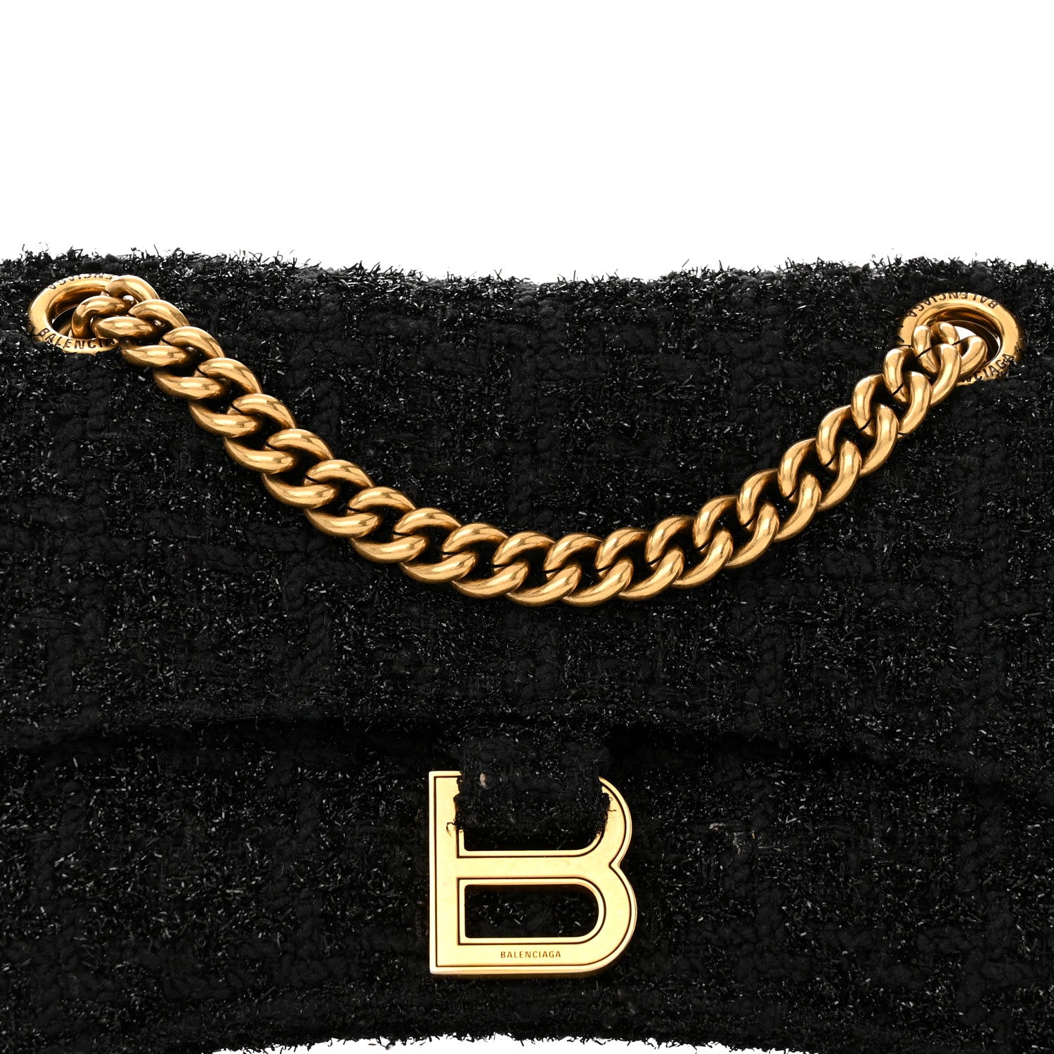 Balenciaga Metallic Tweed Boucle Quilted Small Crush Chain Bag Black 8 of 12