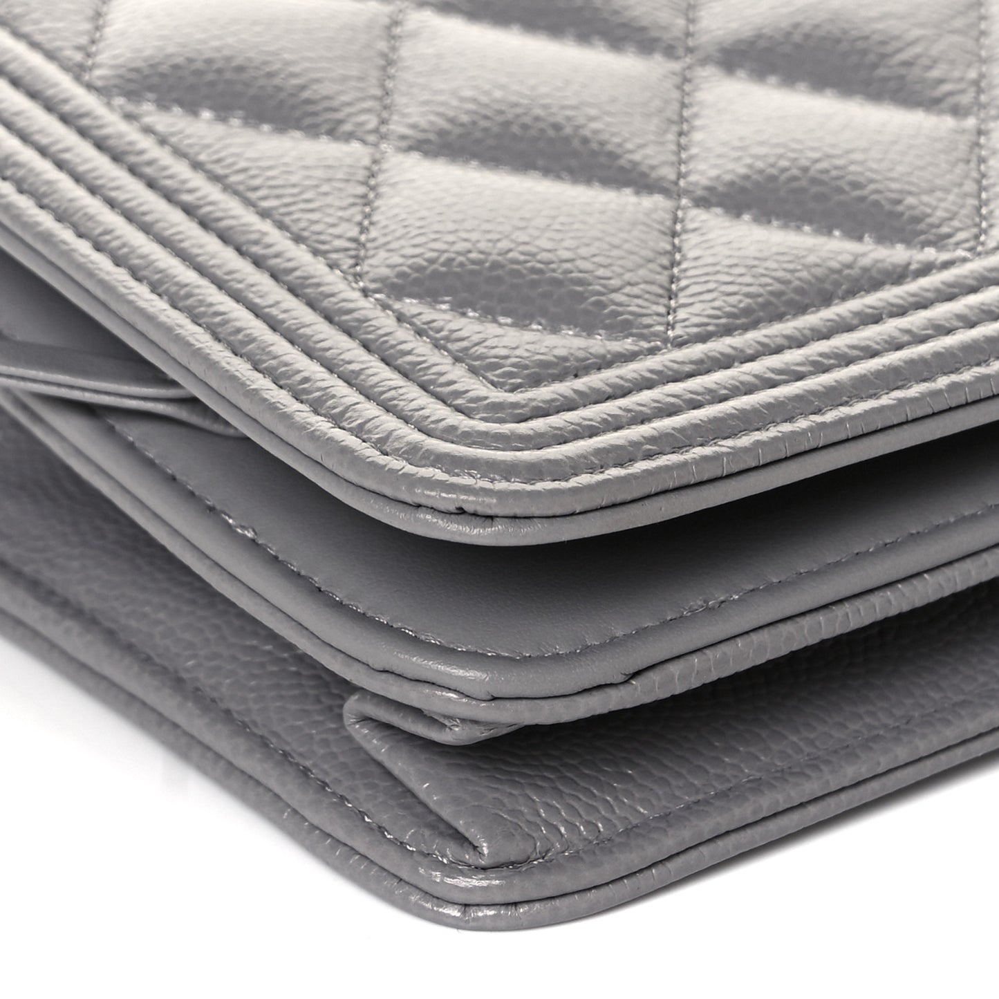 Caviar Quilted Boy Wallet On Chain WOC Grey