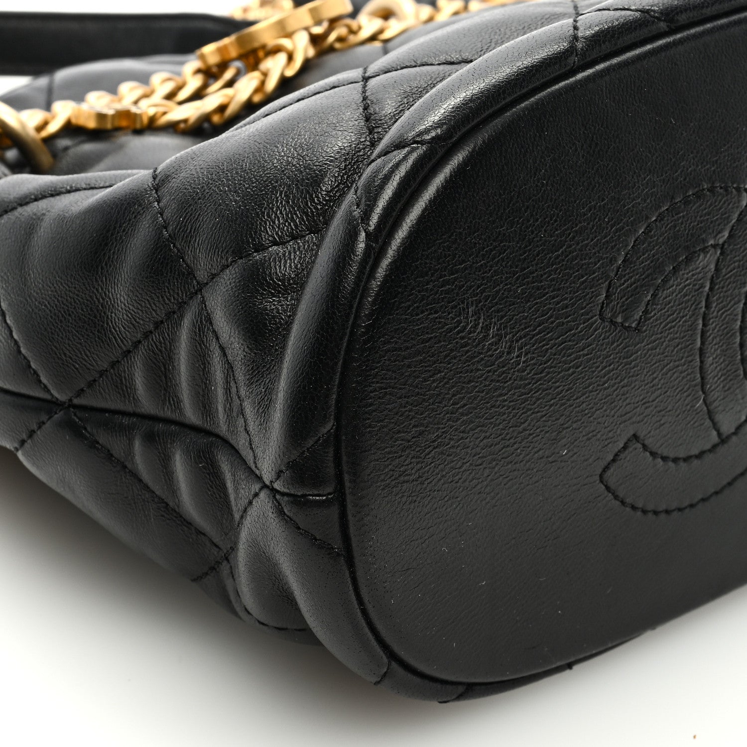 Chanel Lambskin Enamel Quilted Pending CC Bucket Drawstring Bag Black 8 of 9