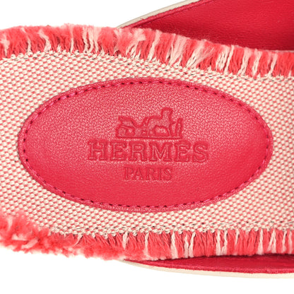 Hermes Calfskin Fringed H Canvas Oz Mules 36 Beige Glaise Framboise 9 of 9