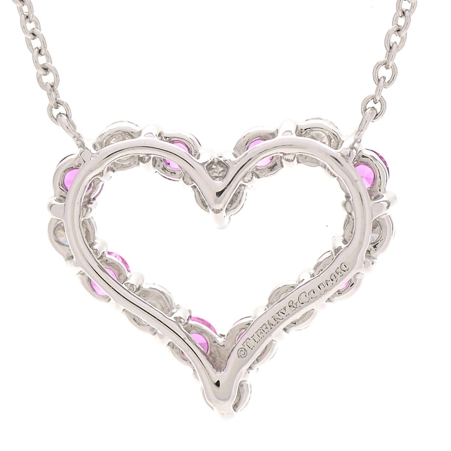 Tiffany Platinum Diamond Pink Sapphire Heart Pendant Necklace 6 of 7