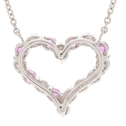 Tiffany Platinum Diamond Pink Sapphire Heart Pendant Necklace 6 of 7