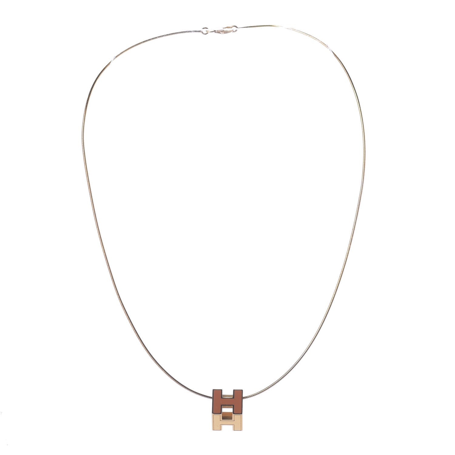 Hermes Gold Cage d'H Pendant Necklace Orange 2 of 5