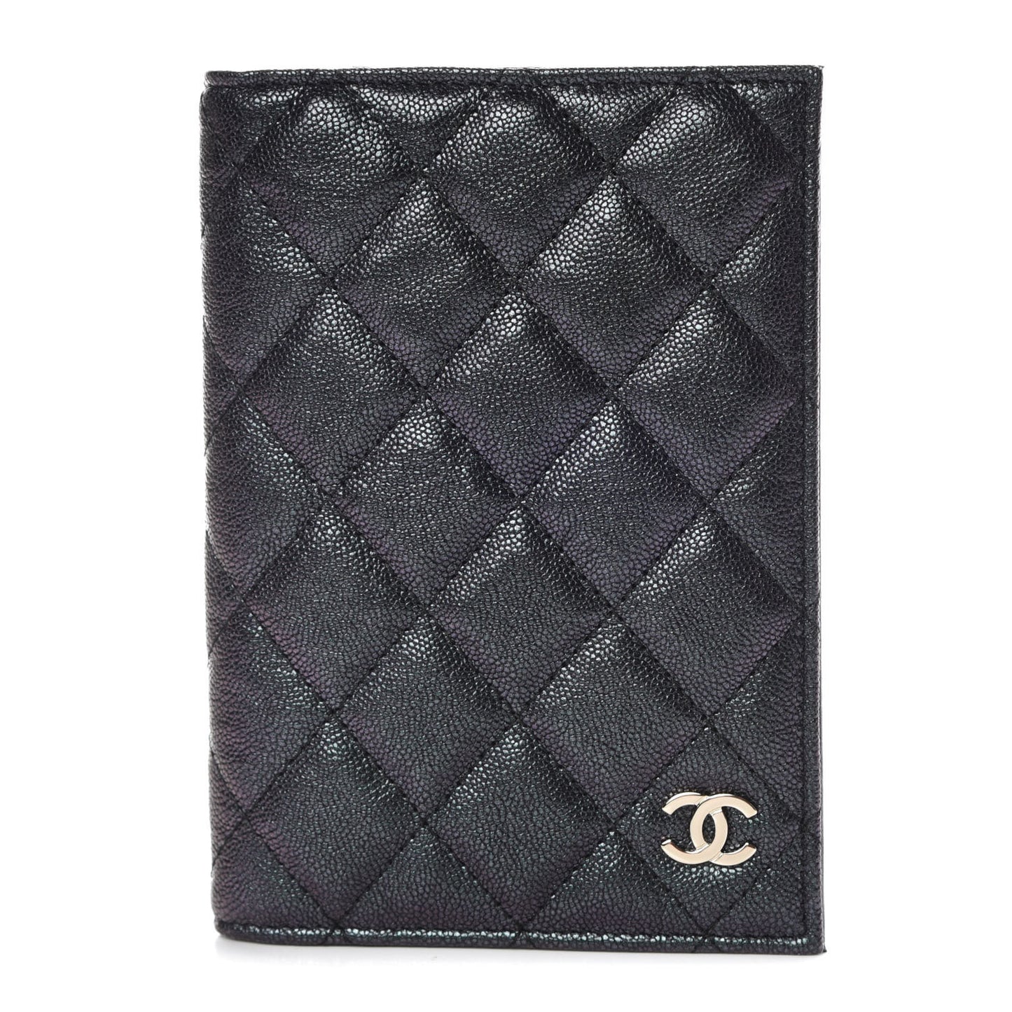 Iridescent Caviar Quilted Passport Holder Black