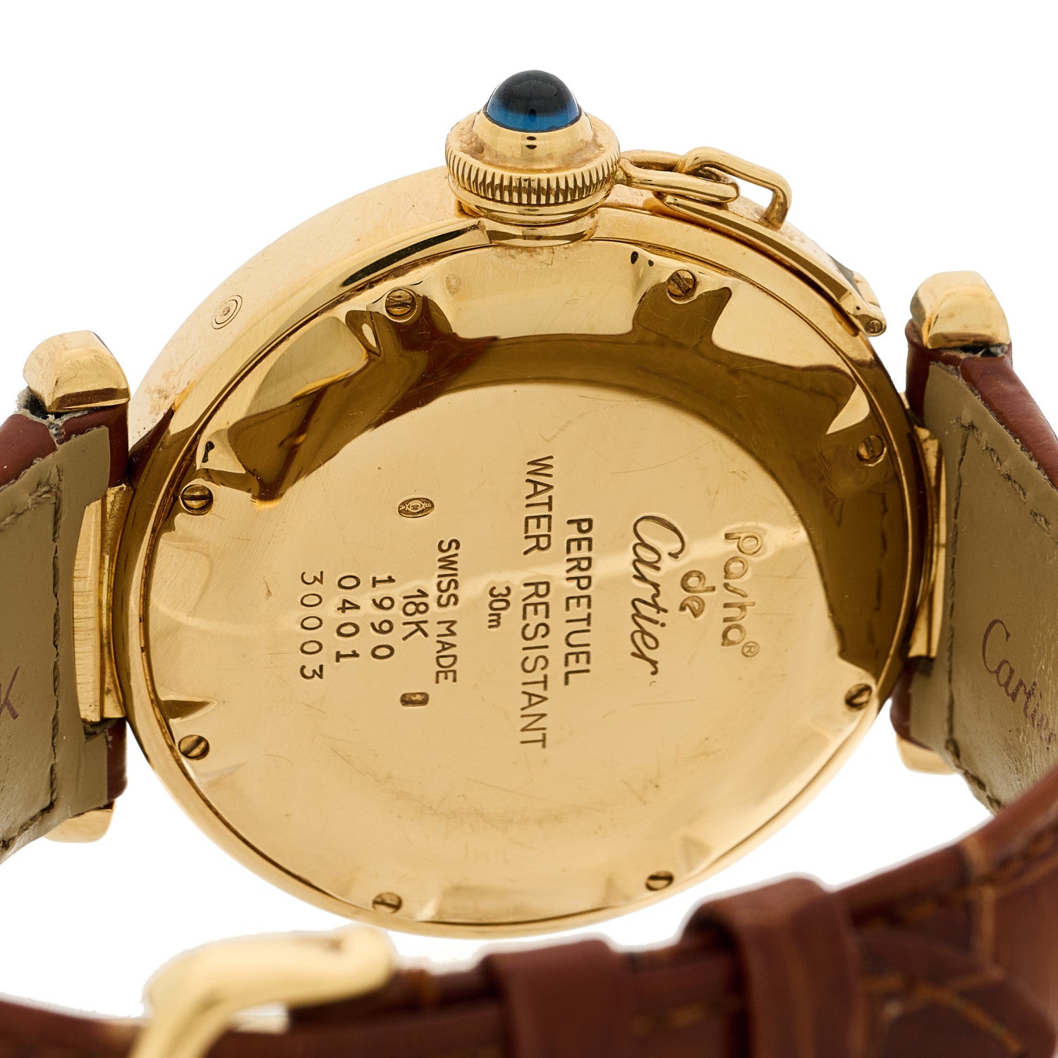 Cartier 18K Yellow Gold Alligator 38mm Pasha Moonphase Perpetual Calendar Quartz Watch Brown 4 of 5