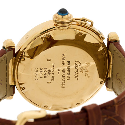 Cartier 18K Yellow Gold Alligator 38mm Pasha Moonphase Perpetual Calendar Quartz Watch Brown 4 of 5