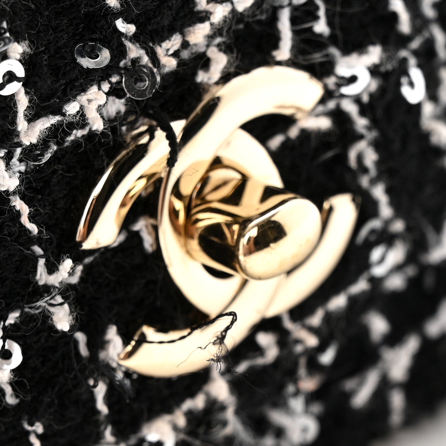 Tweed Quilted Mini Top Handle Rectangular Flap Black White