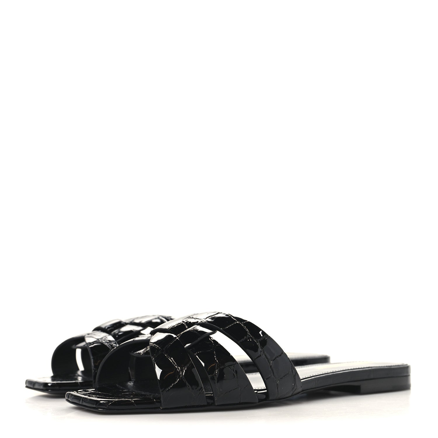 Saint Laurent Patent Croc Embossed Tribute 05 Slide Sandals 36 Black 4 of 10