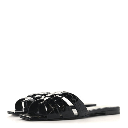 Saint Laurent Patent Croc Embossed Tribute 05 Slide Sandals 36 Black 4 of 10