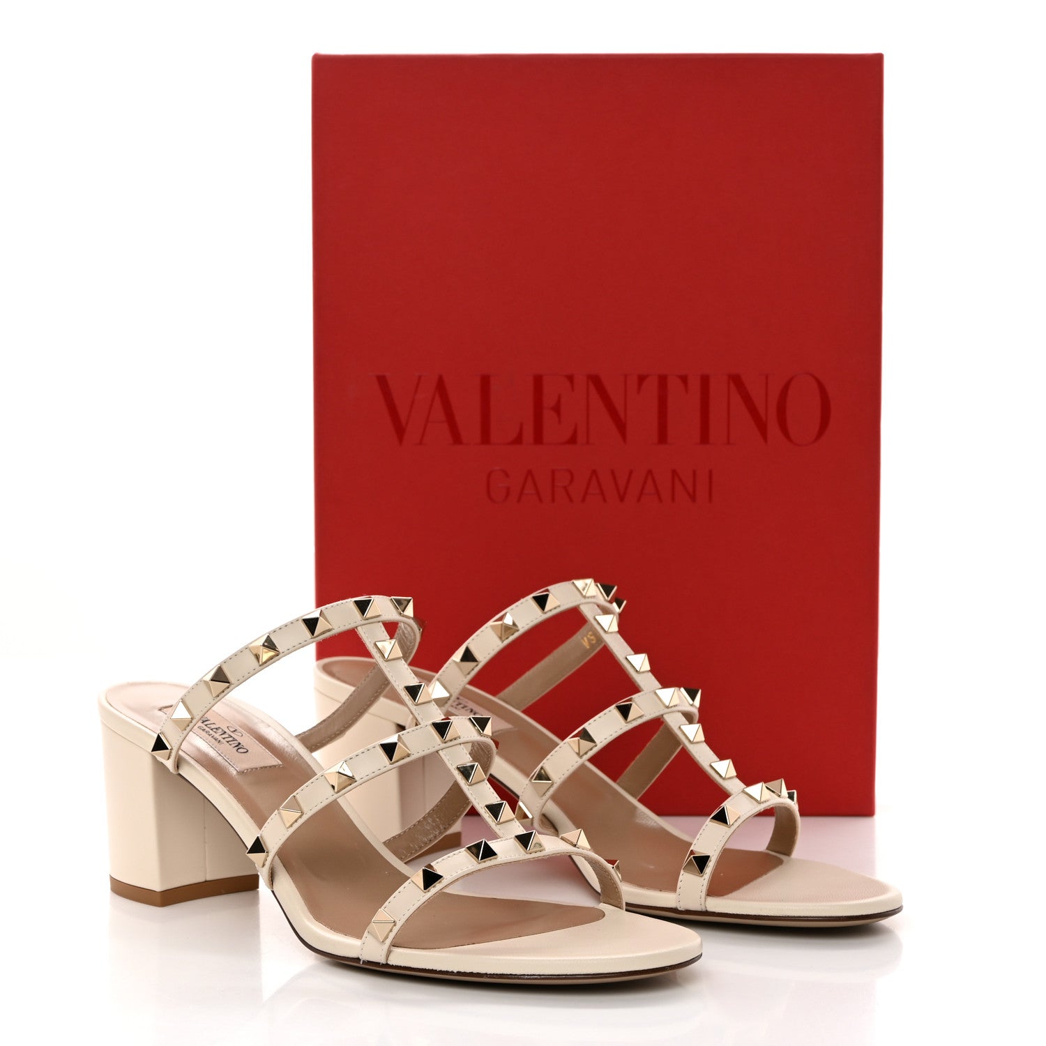 Valentino Garavani Calfskin Nappa Rockstud 60mm Caged Slide Sandals 40 Light Ivory 10 of 10