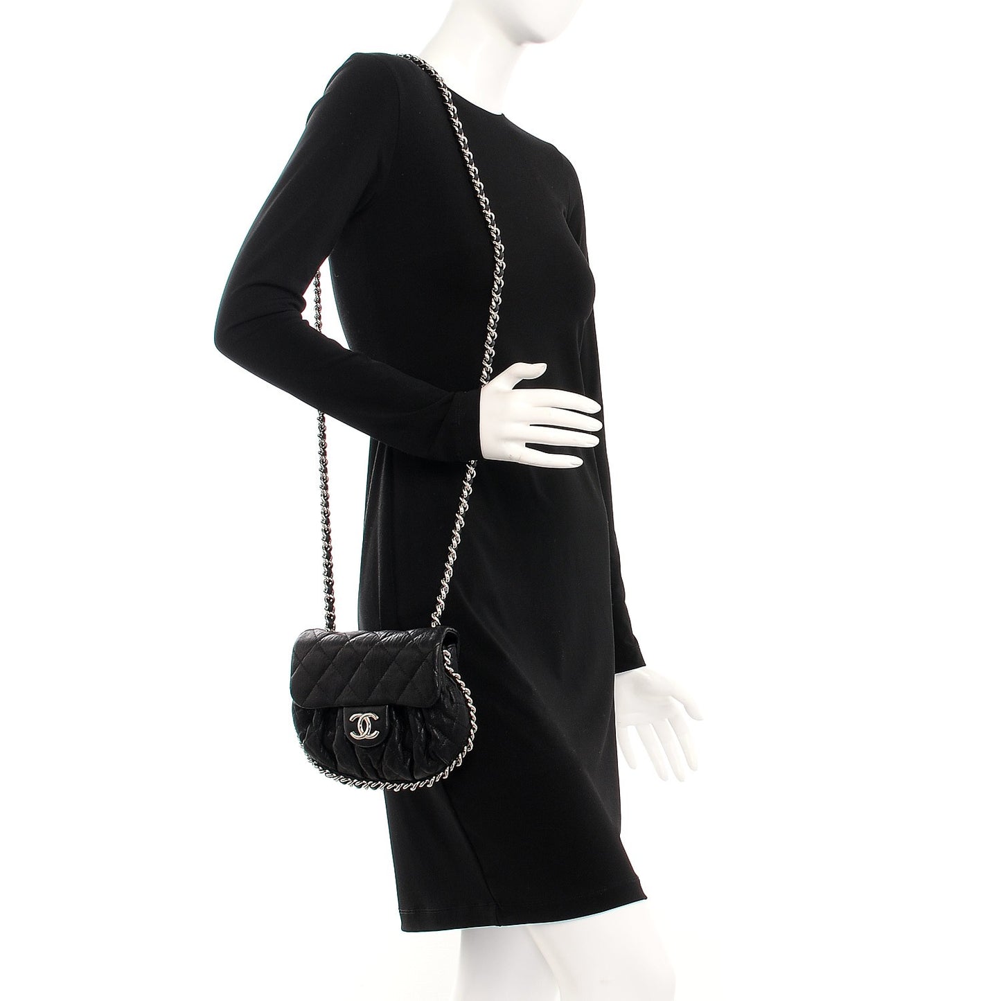 Washed Lambskin Quilted Mini Chain Around Flap Black