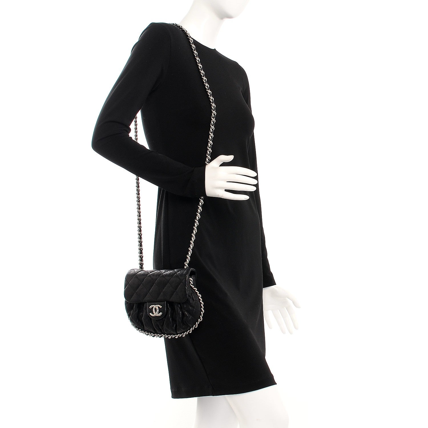 Chanel Washed Lambskin Quilted Mini Chain Around Flap Black 2 of 9