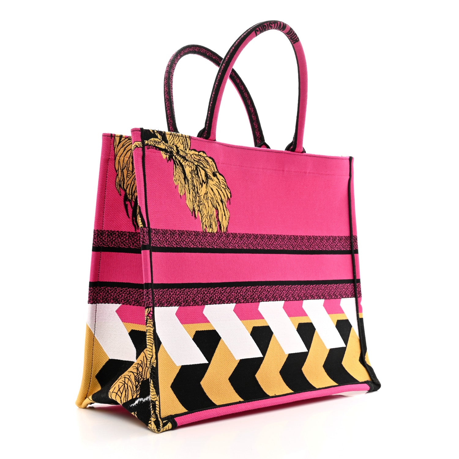 Christian Dior Canvas Embroidered Large Zoom Pop Toile de Jouy Book Tote Fuchsia Multicolor 3 of 11