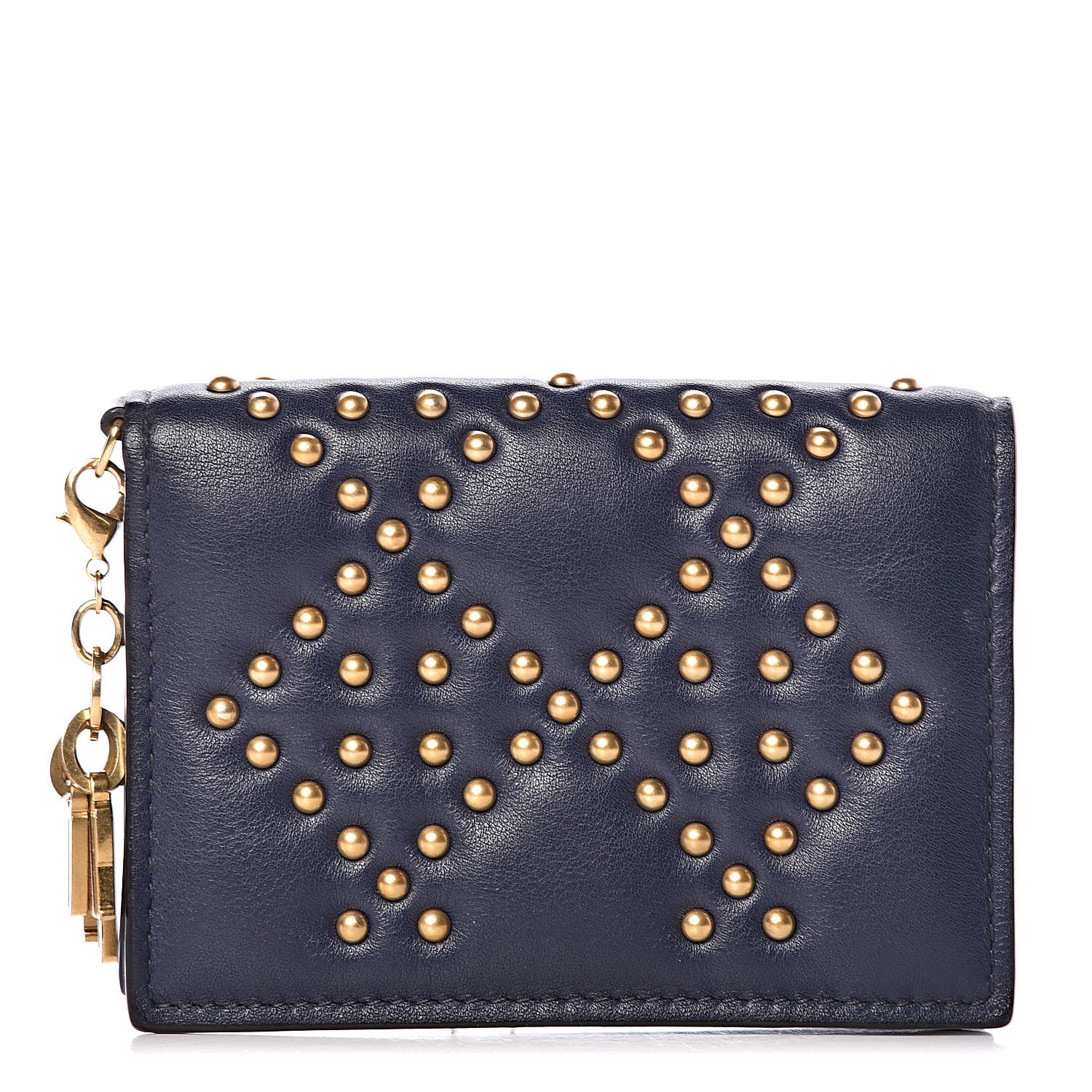 Christian Dior Lambskin Cannage Studded Lady Dior Card Holder Navy 1 of 7