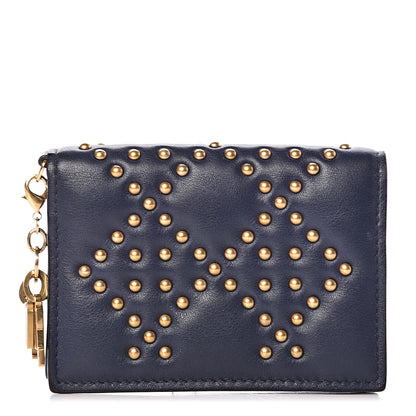 Christian Dior Lambskin Cannage Studded Lady Dior Card Holder Navy 1 of 7