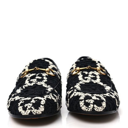 Gucci Tweed GG Monogram Horsebit Womens Jordaan Loafers 37.5 Black Natural 2 of 8