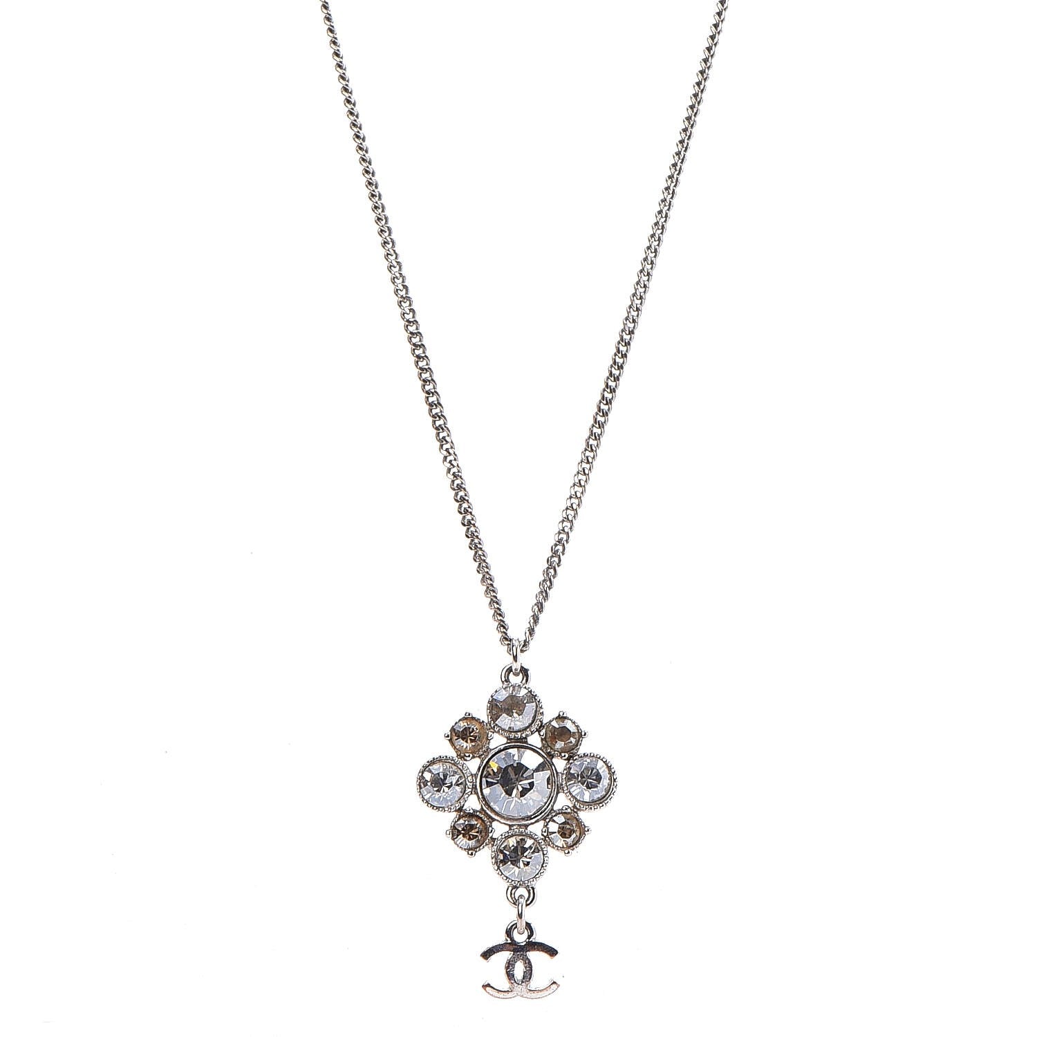 Chanel Crystal CC Necklace Silver 1 of 6