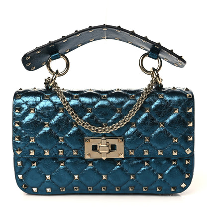 Valentino Garavani Metallic Wrinkled Lambskin Small Rockstud Spike Shoulder Bag Peacock 1 of 8