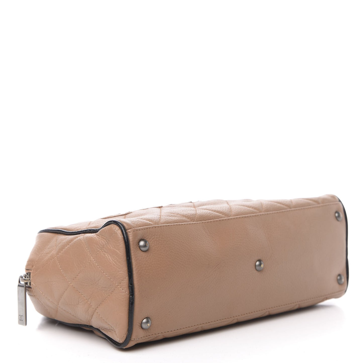 Calfskin Patent Quilted Small Bowler Bag Beige Black