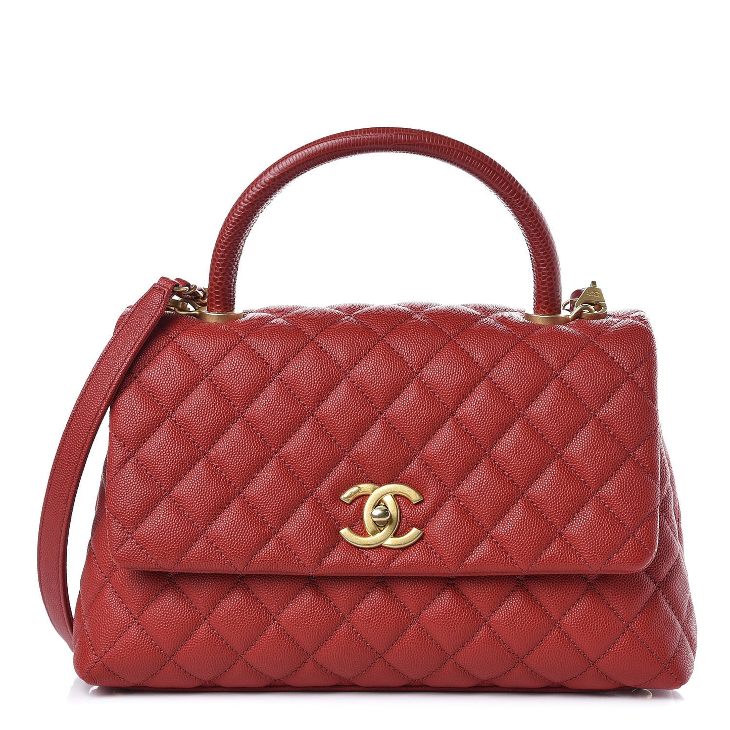 Caviar Lizard Quilted Small Coco Handle Flap Red
