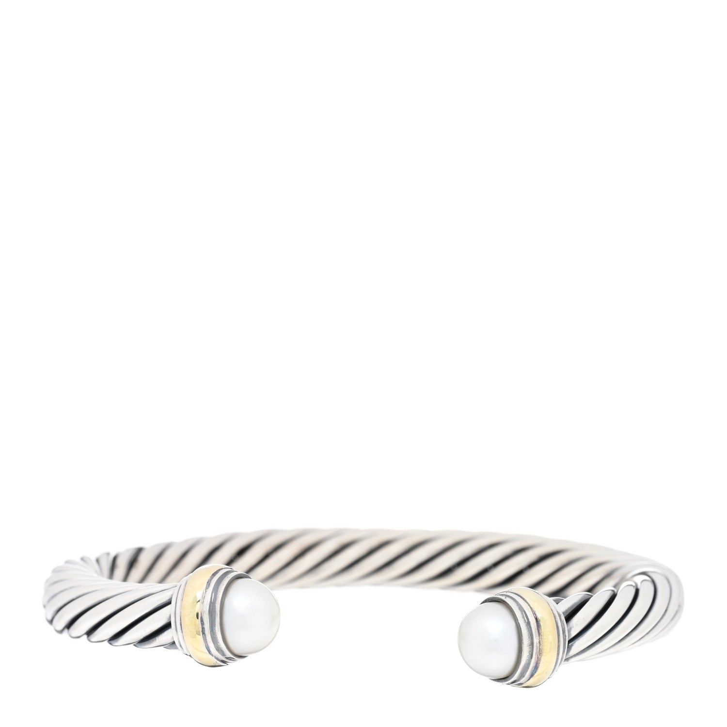 David Yurman Sterling Silver 14K Yellow Gold Pearl 7mm Cable Classics Bracelet 1 of 4