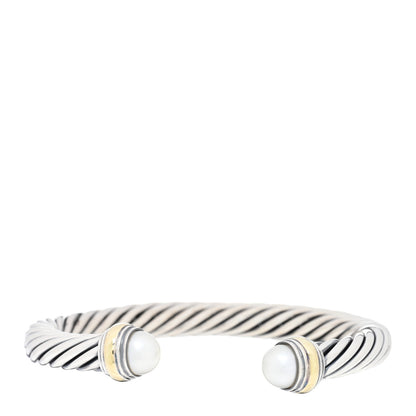 David Yurman Sterling Silver 14K Yellow Gold Pearl 7mm Cable Classics Bracelet 1 of 4