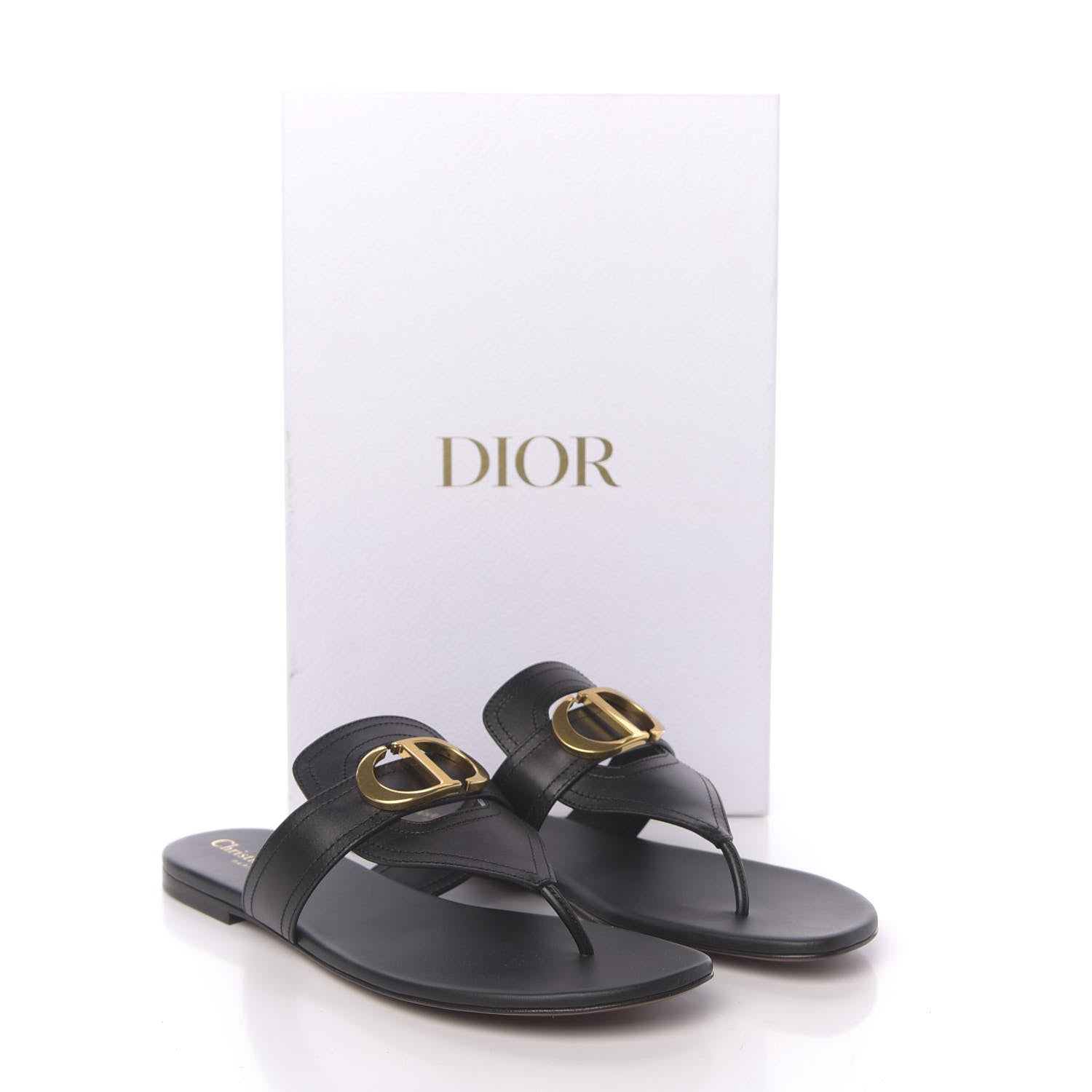 Christian Dior Calfskin 30 Montaigne Thong Sandals 39.5 Black 9 of 9