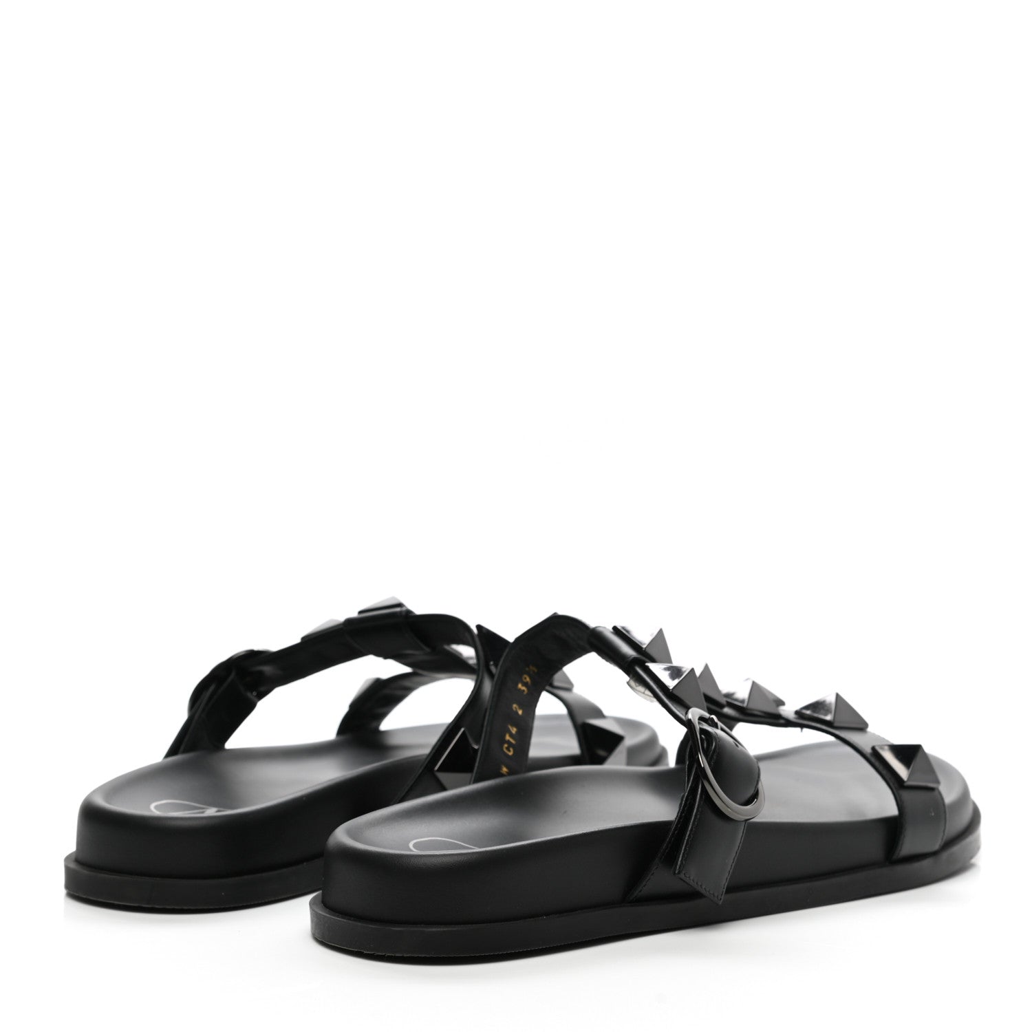 Valentino Garavani Calfskin Roman Stud Slide Sandals 39.5 Black 4 of 10