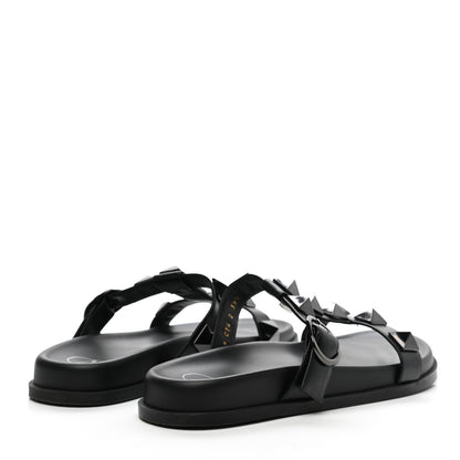 Valentino Garavani Calfskin Roman Stud Slide Sandals 39.5 Black 4 of 10