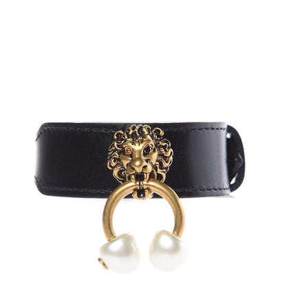 Gucci Calfskin Pearl Cherry Lion Bracelet Black 1 of 7