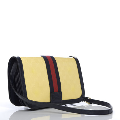 Gucci Crystal Monogram Plutone Calfskin Web Ophidia Flap Messenger Bag Straw Yellow Blue 3 of 12