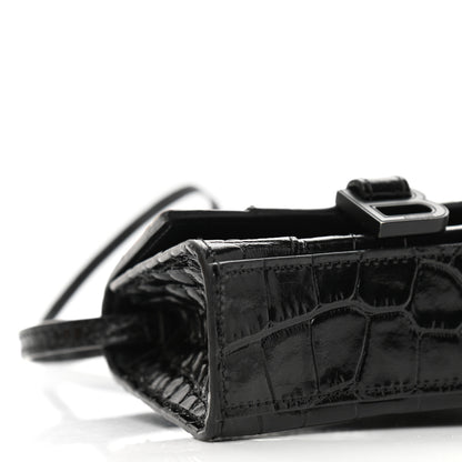 Balenciaga Shiny Calfskin Monochrome Crocodile Embossed Hourglass Top Handle Bag Mini Black 8 of 13
