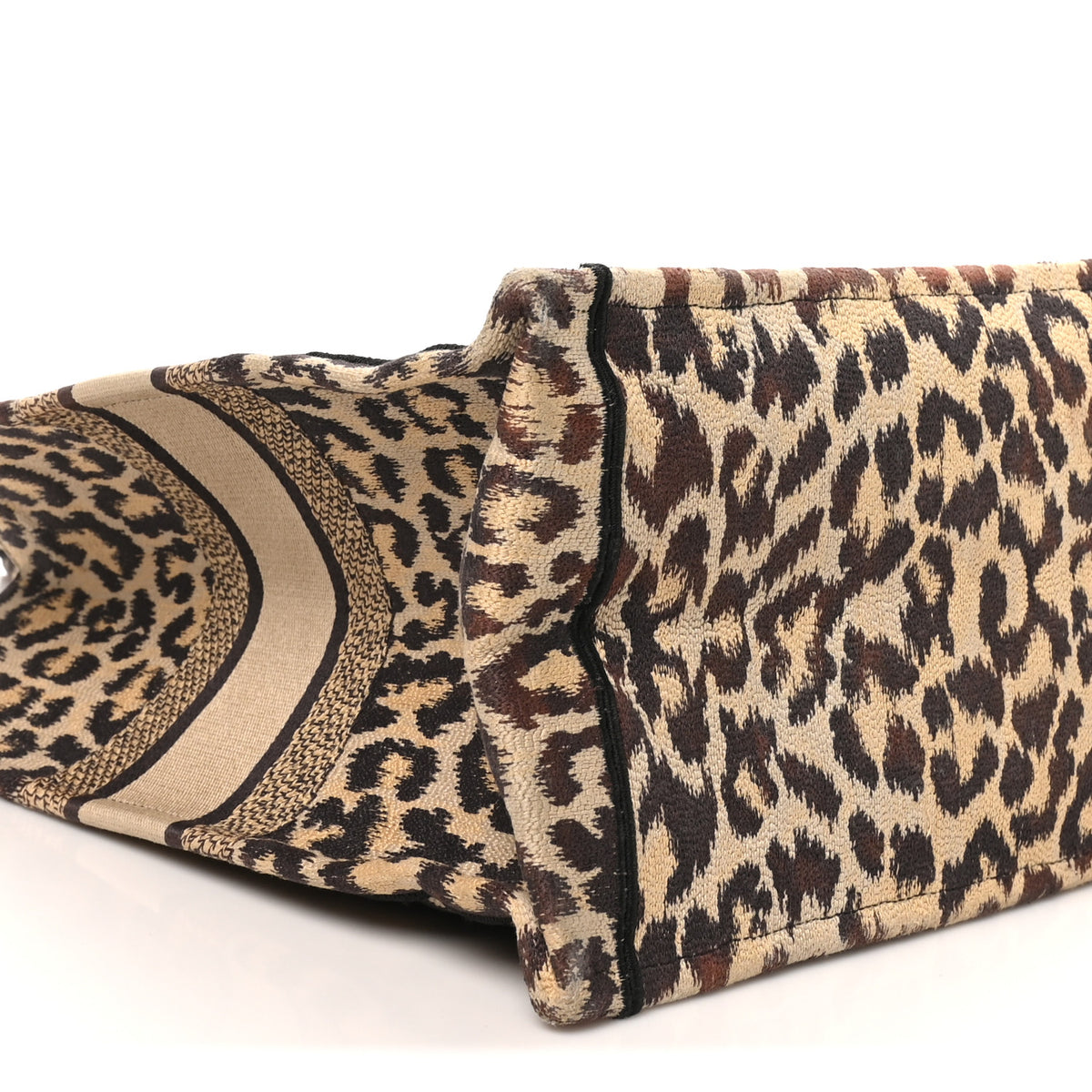 Christian Dior Canvas Mizza Embroidered Large Leopard Book Tote Beige 9 of 10