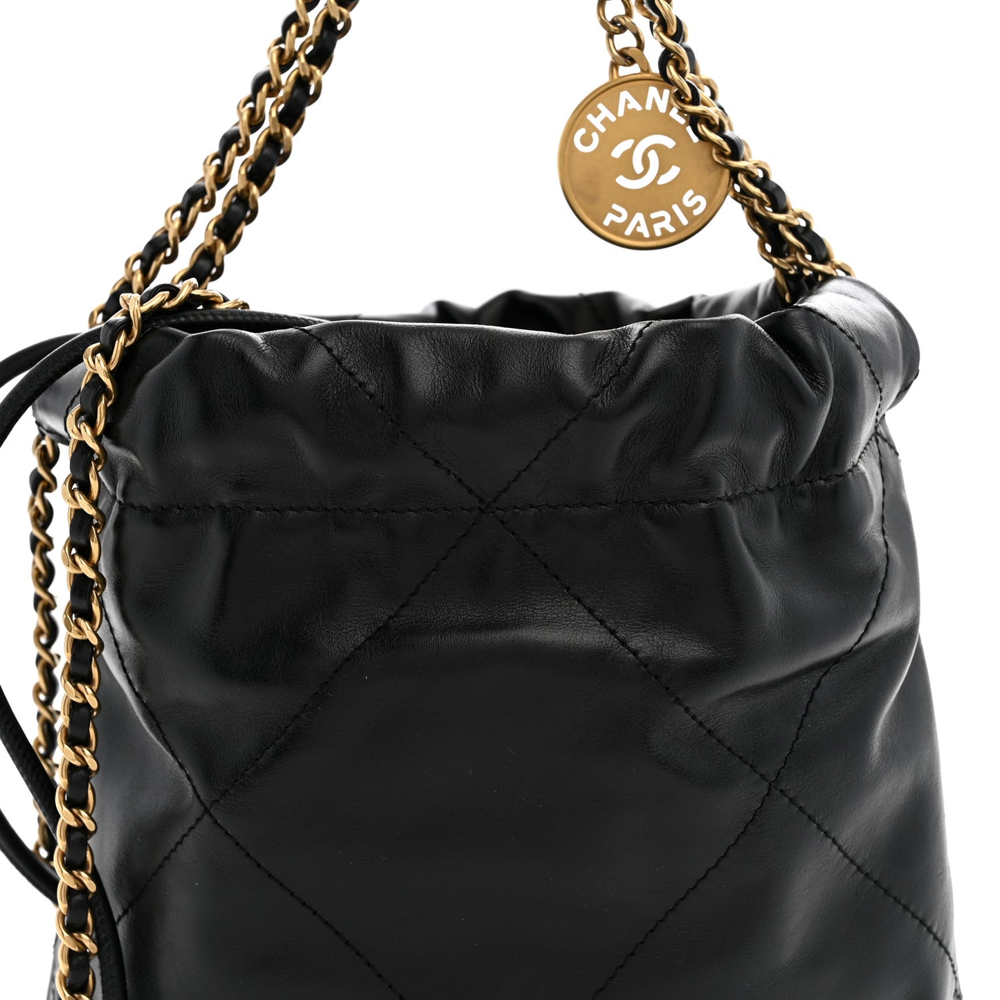 Shiny Calfskin Quilted Mini Chanel 22 Black