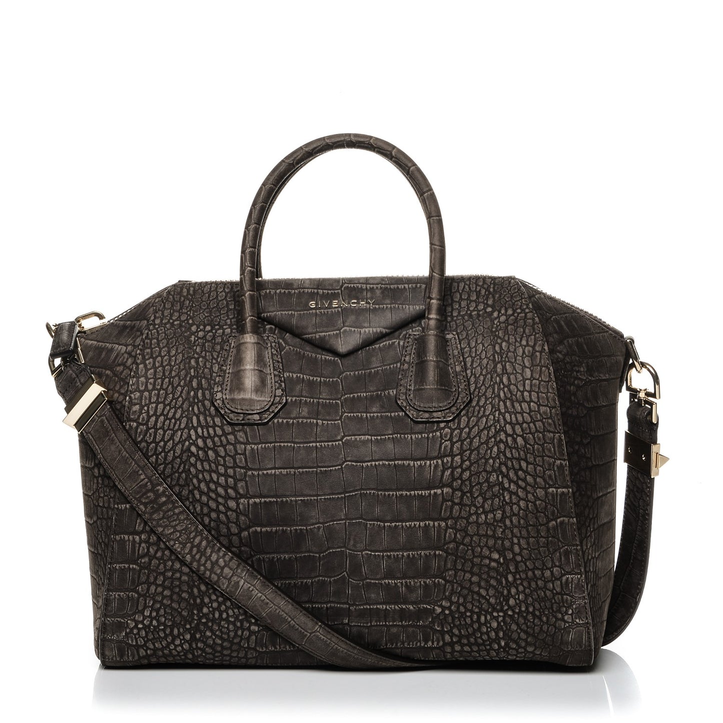 Nubuck Crocodile Embossed Medium Antigona Brown