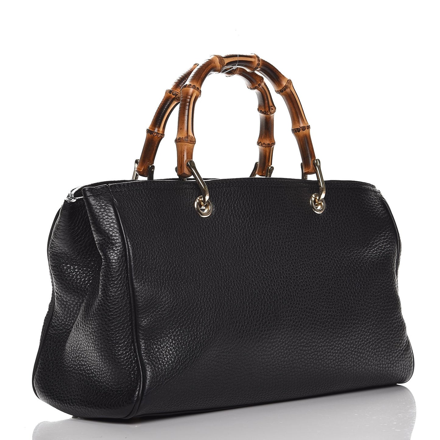 Pebbled Calfskin Medium Bamboo Shopper Tote Black