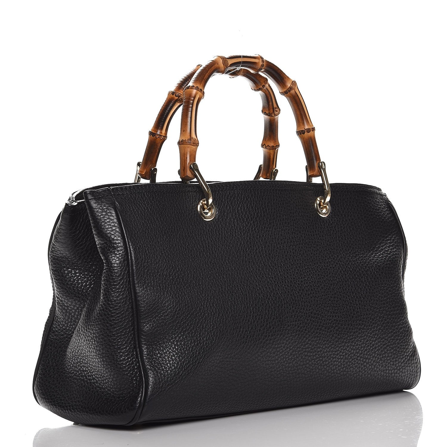 Gucci Pebbled Calfskin Medium Bamboo Shopper Tote Black 3 of 8