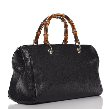 Gucci Pebbled Calfskin Medium Bamboo Shopper Tote Black 3 of 8
