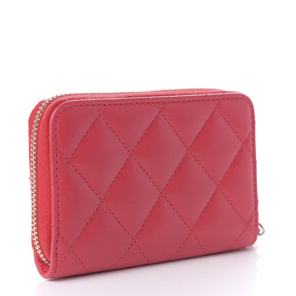 Chanel Lambskin Quilted Zip Around Coin Purse Wallet Light Red 3 of 7