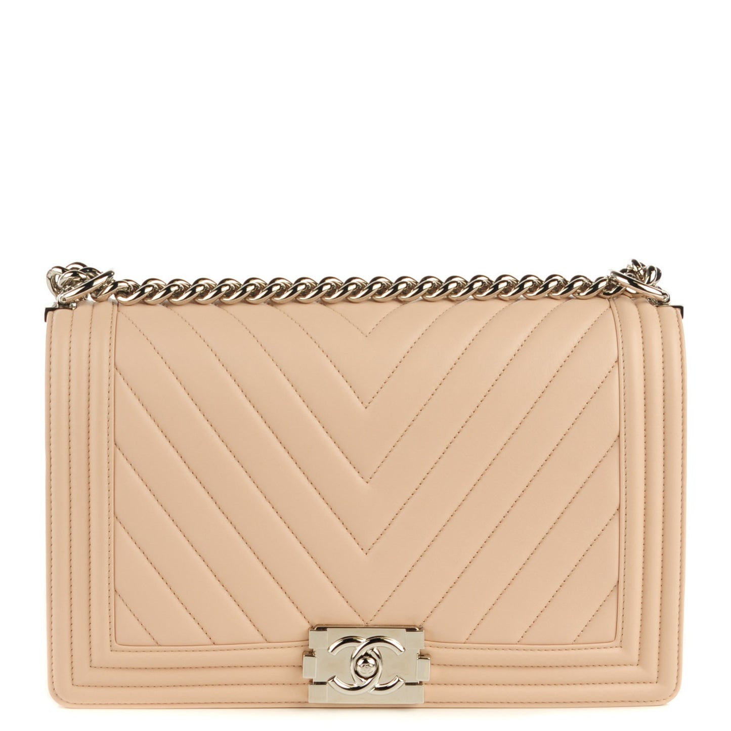 Calfskin Chevron New Medium Boy Flap Beige