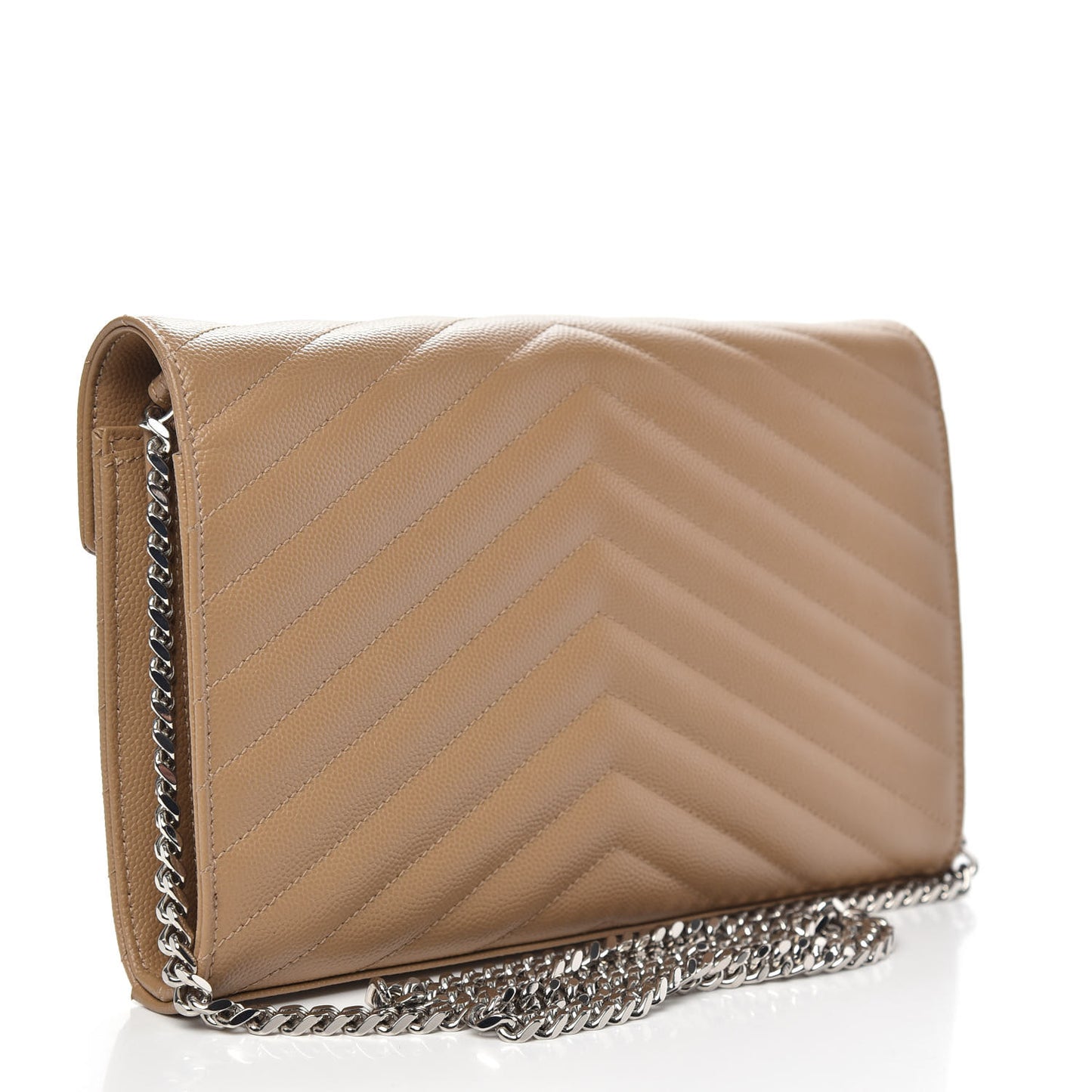 Grain De Poudre Matelasse Chevron Monogram Chain Wallet Dark Latte