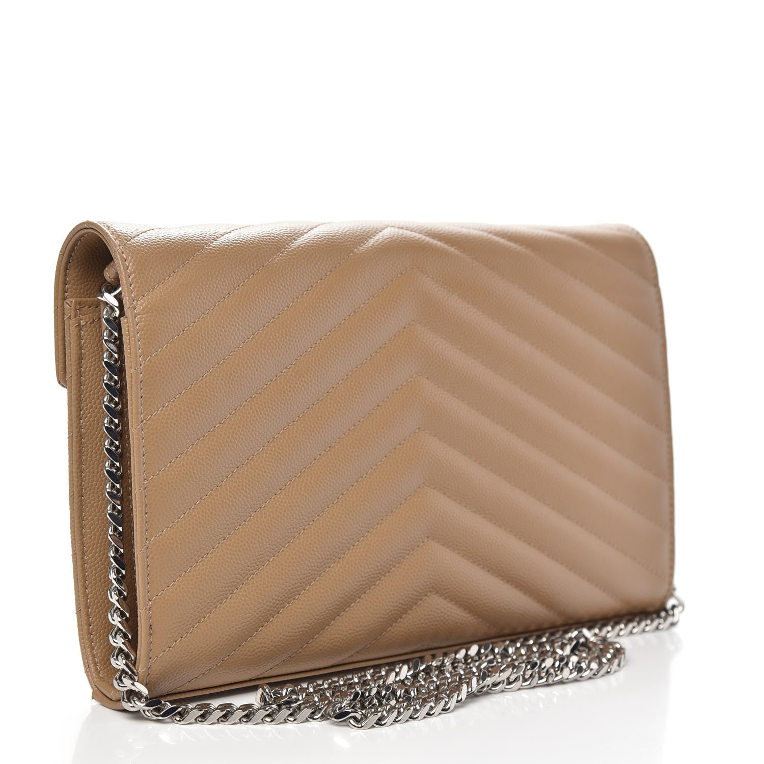 Saint Laurent Grain De Poudre Matelasse Chevron Monogram Chain Wallet Dark Latte 3 of 12