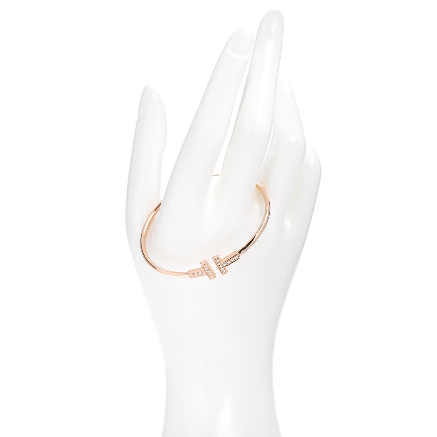 Tiffany 18K Rose Gold Diamond T Wire Bracelet 2 of 5
